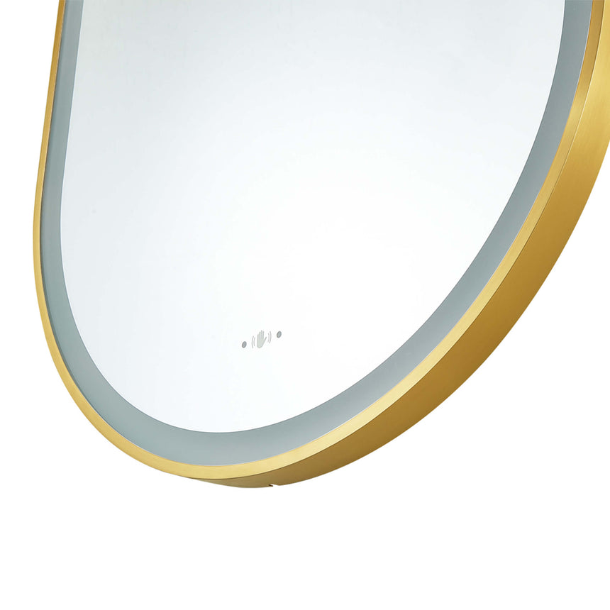 Lukka oval 450x900mm LED framed bathroom mirror by Tilemall in brushed gold with warm white LED (view 3)