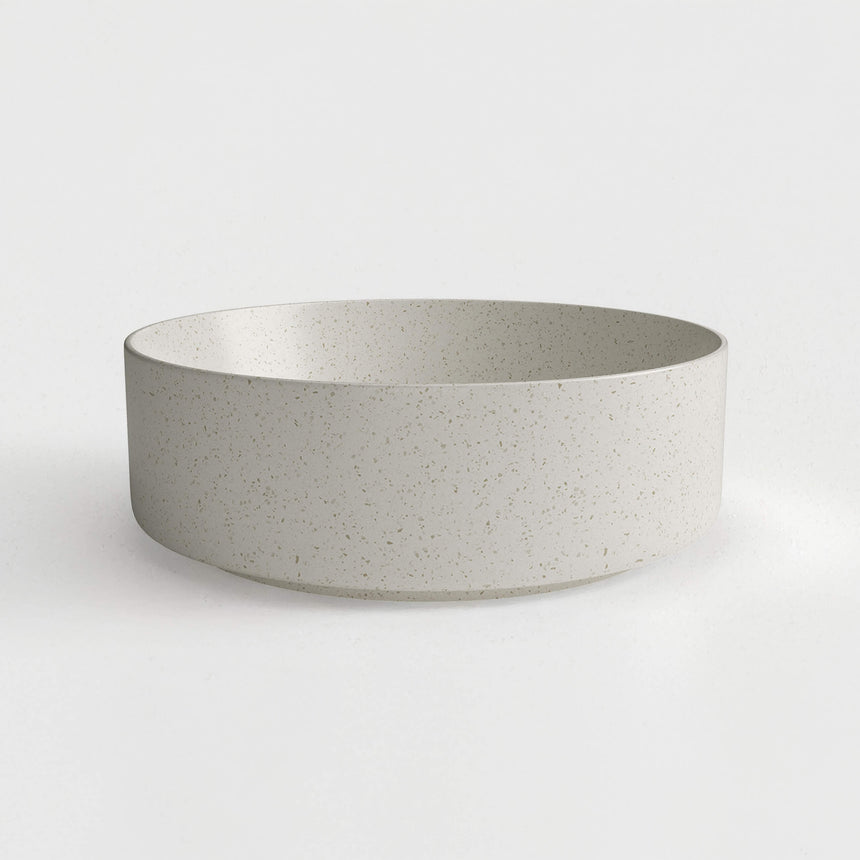 Side view of Otti Artis round basin showing 120mm height and smooth stone composite construction by Tilemall