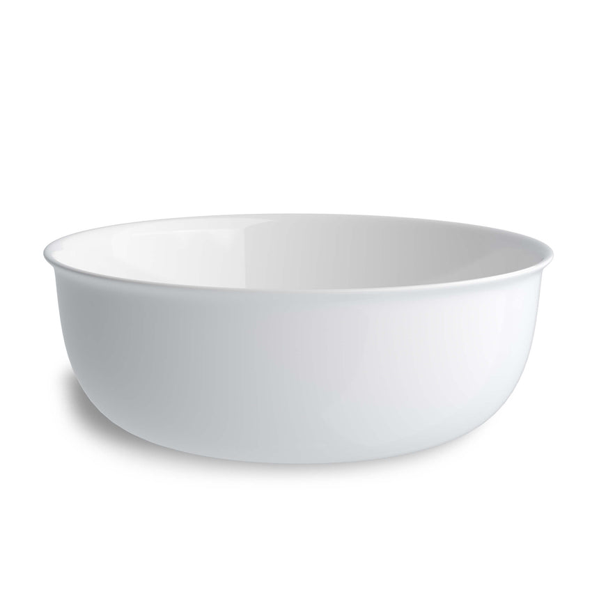 Otti Bronte 365x365mm round above-counter basin viewed from side, gloss white ceramic with curved walls by Tilemall