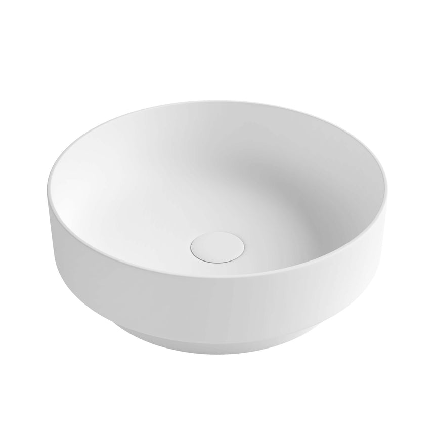 Otti Chloe round above-counter ceramic basin by Tilemall, matte white 360mm, thin rim design