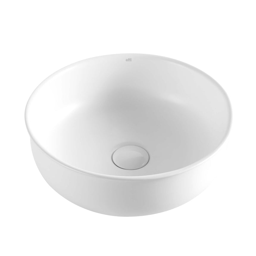 Otti Bronte round above-counter ceramic basin by Tilemall, matte white 390mm, curved rim design