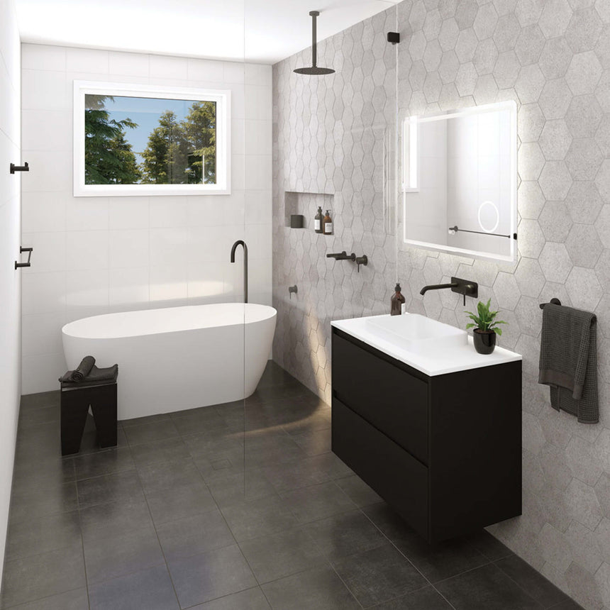 Kaya Single Towel Rail 900mm Matte Black Bathroom Accessories Fienza