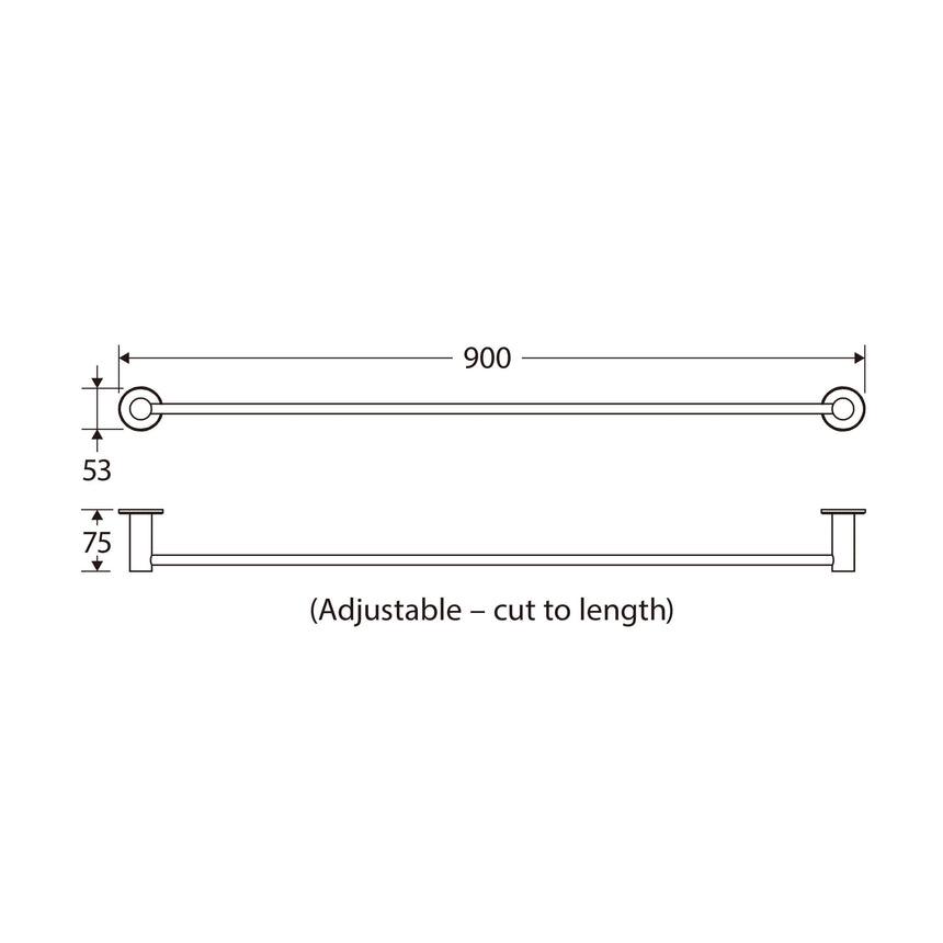 Stella Single Towel Rail 900mm Cut To Length Adjustable Bathroom Accessories Fienza