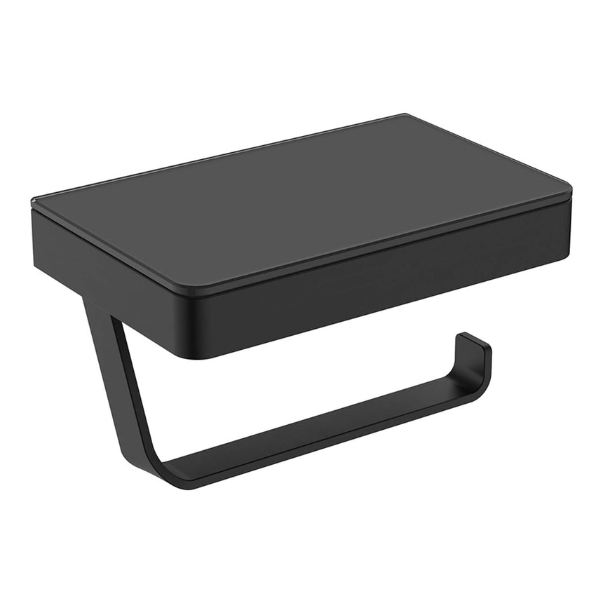 Tono Toilet Roll Holder With Glass Shelf Sus305 Matte Black Bathroom Accessories Fienza
