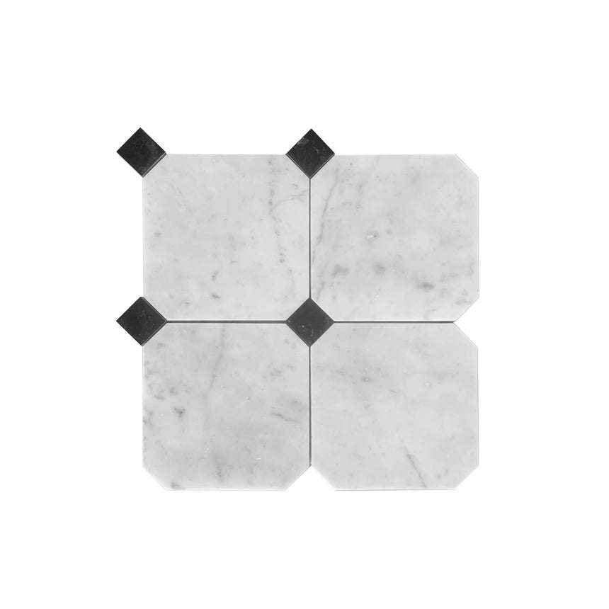 Natural Marble Mosaic Octagon 150x150 Carrara Honed with Nero Marquina Dot Marble Mosaic Tilemall