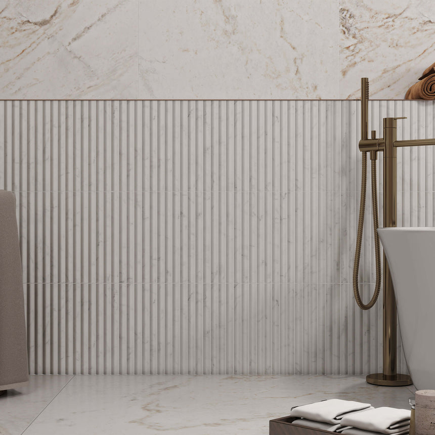 Natural Marble Mosaic 3D Fluted 23x300 Carrara Honed Marble Mosaic Tilemall