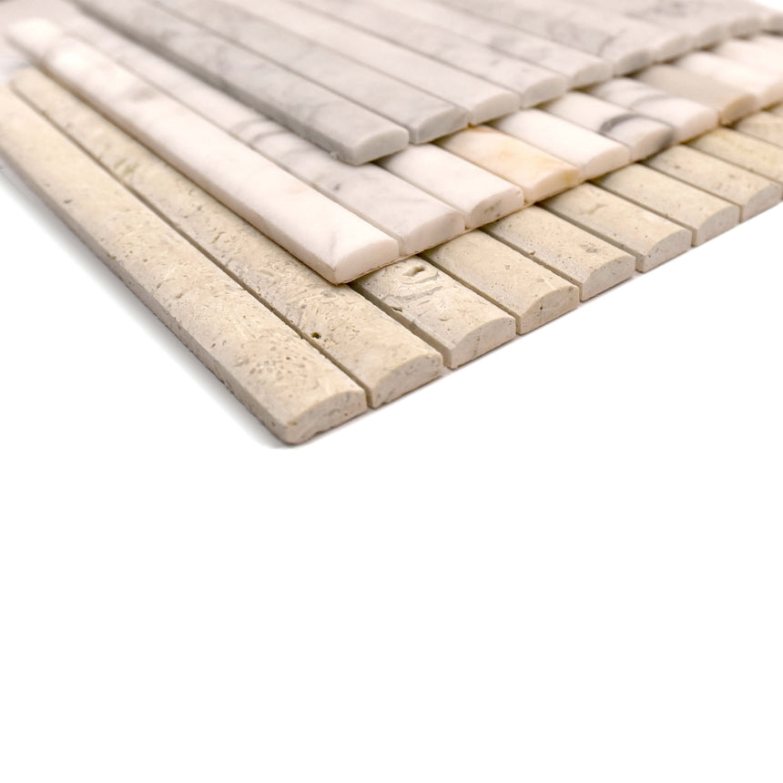 Natural Marble Mosaic 3D Fluted 23x300 Carrara Honed Marble Mosaic Tilemall