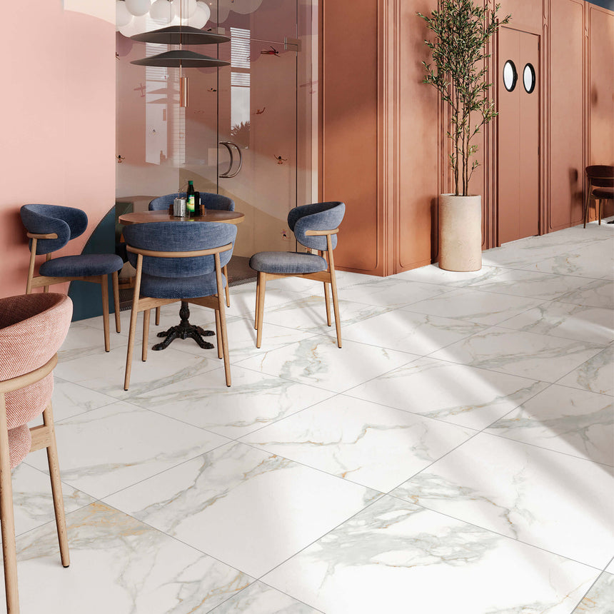 Calacatta Gold 600x600 Honed White Marble Look Tiles Tilemall