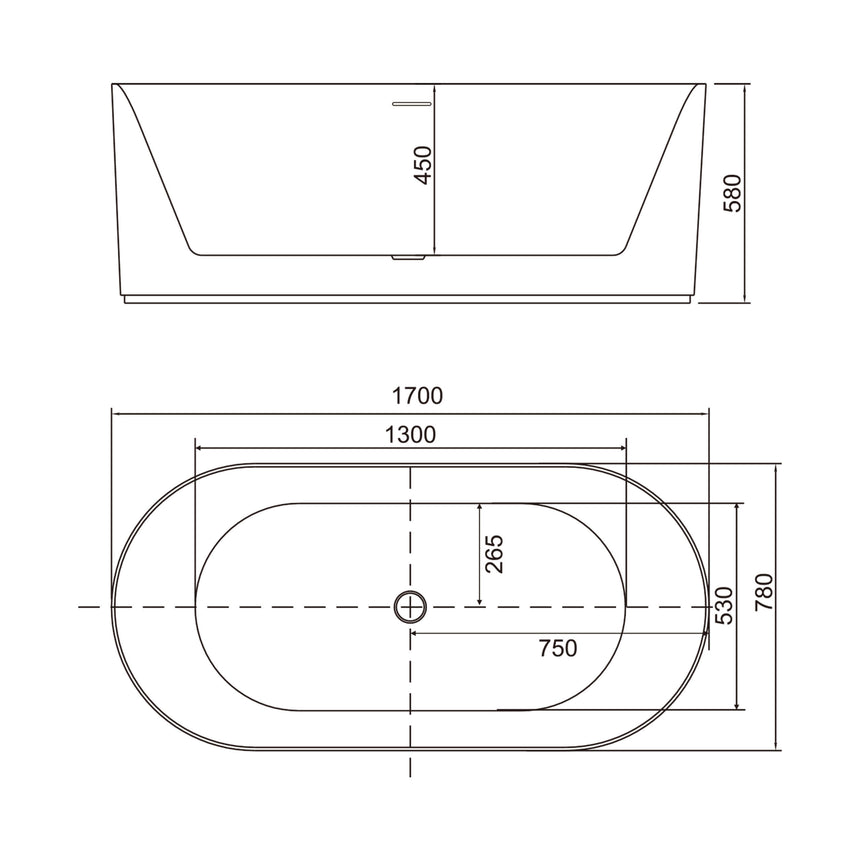 BelBagno Bath technical dimensions diagram for Berg 1700mm freestanding bathtub by Tilemall