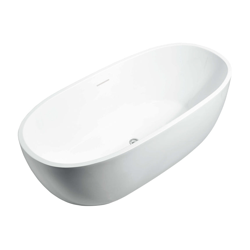 Side angle of BelBagno Ally freestanding acrylic bath by Tilemall showing curved profile and overflow