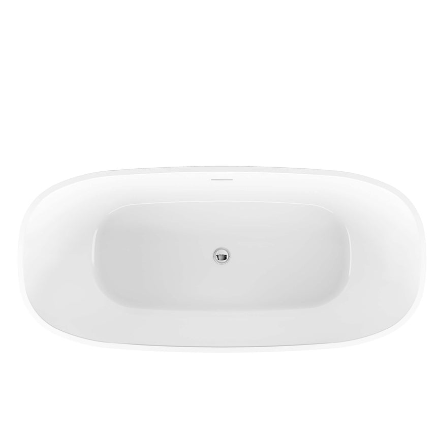 Bath top-down view of BelBagno Ally 1500mm acrylic bathtub by Tilemall with centre overflow detail