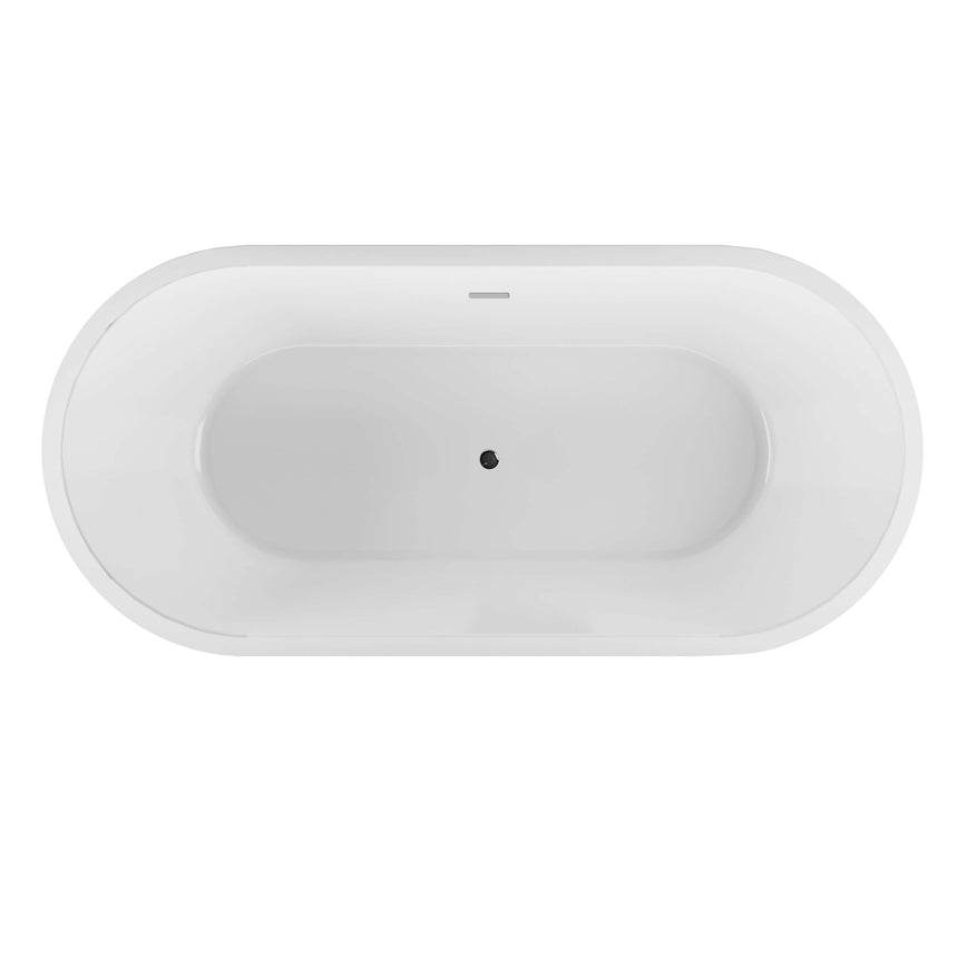 BelBagno Bath top-down view of Bucciano oval bathtub by Tilemall, white interior with centre overflow