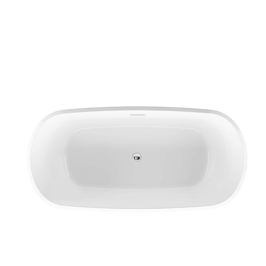 BelBagno Baden freestanding acrylic bath by Tilemall, gloss white, underside view showing drain