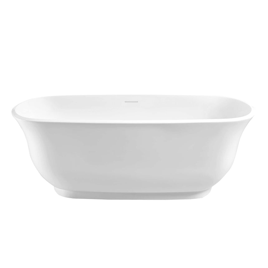 Top view of Baden oval freestanding acrylic BelBagno bath by Tilemall, gloss white finish showing centre overflow