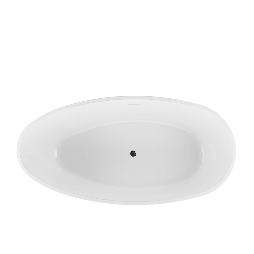 BelBagno Aveo freestanding acrylic bath top view showing overflow detail, gloss white by Tilemall