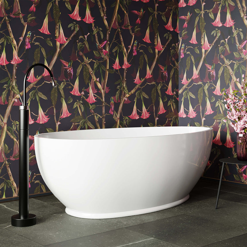 BelBagno Aveo 1700mm freestanding acrylic bath in gloss white, side profile view by Tilemall