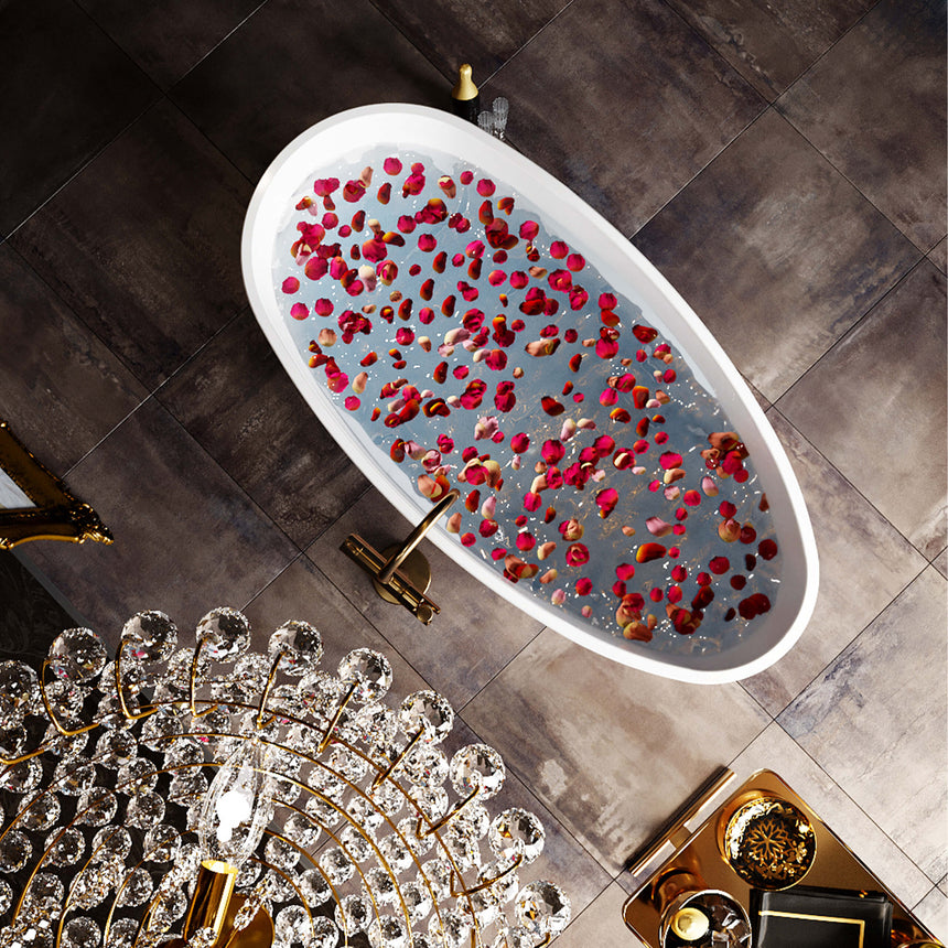 BelBagno Aveo 1700mm freestanding acrylic bath in gloss white, overhead view by Tilemall