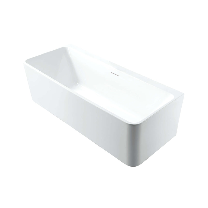 BelBagno Bath Alto acrylic bathtub by Tilemall, angled view showing deep basin and overflow drain