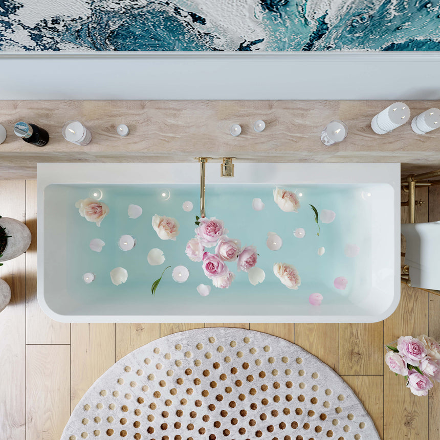 BelBagno Bath Alto bathtub by Tilemall in modern bathroom interior with artistic water imagery