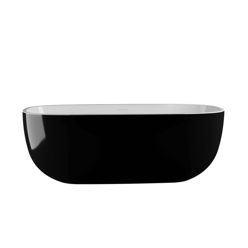 BelBagno Bath Sapphire Black freestanding oval bathtub 1650mm, gloss black exterior with white interior by Tilemall