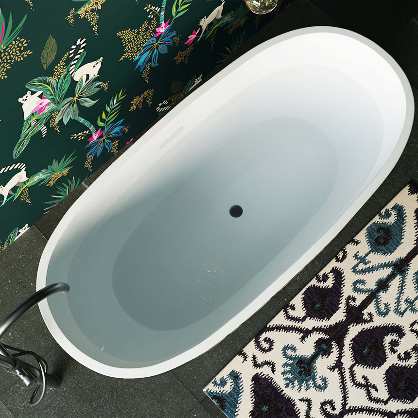 BelBagno Bath Sapphire Black bathtub from above showing white interior basin and black rim by Tilemall