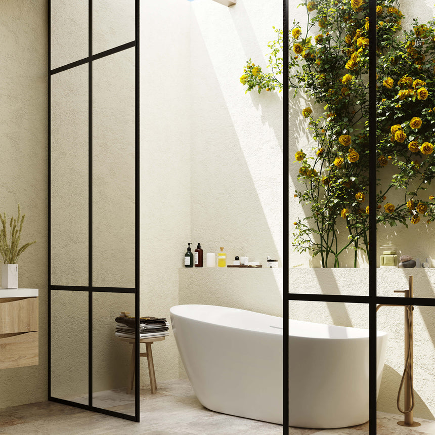 BelBagno Bath Romano freestanding acrylic bathtub by Tilemall, gloss white 1500mm, in minimal bathroom interior