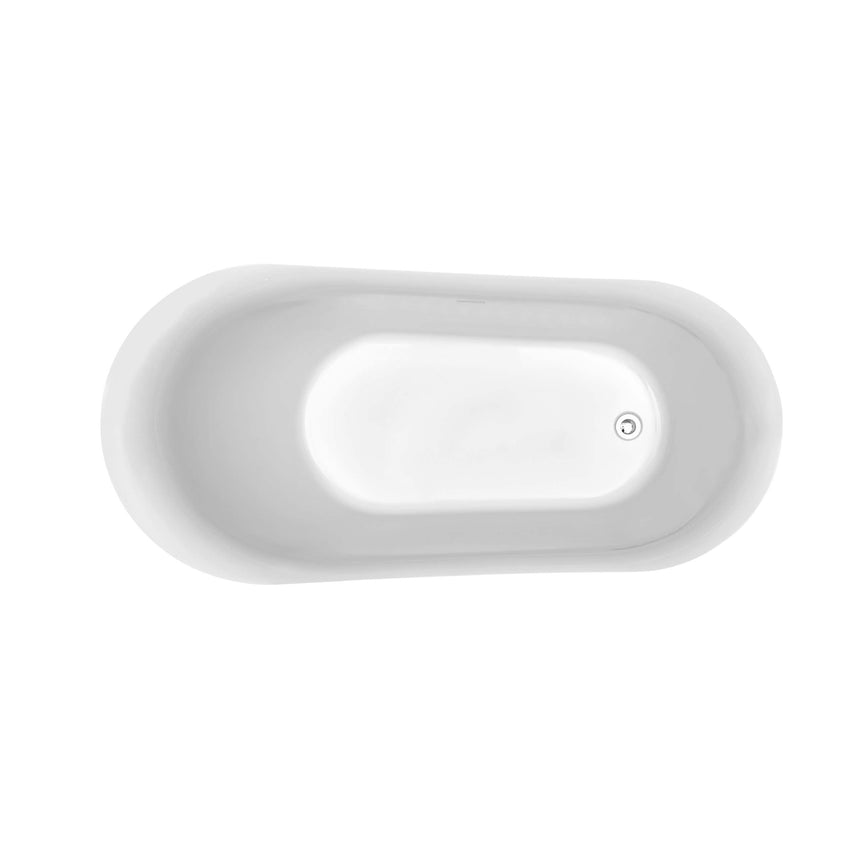 Romano 1700mm freestanding acrylic BelBagno bath by Tilemall in gloss white, overhead view with overflow detail