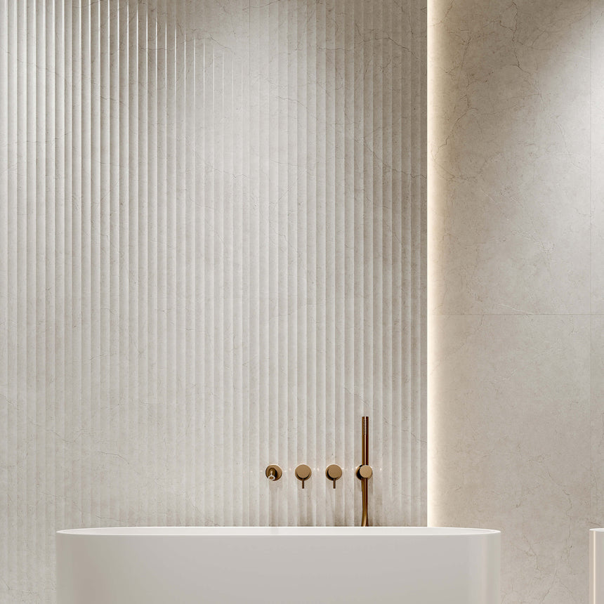 Crema Marfil 1200x600 Silk Tct 3D Concave Bianco Marble Look Tiles Tilemall