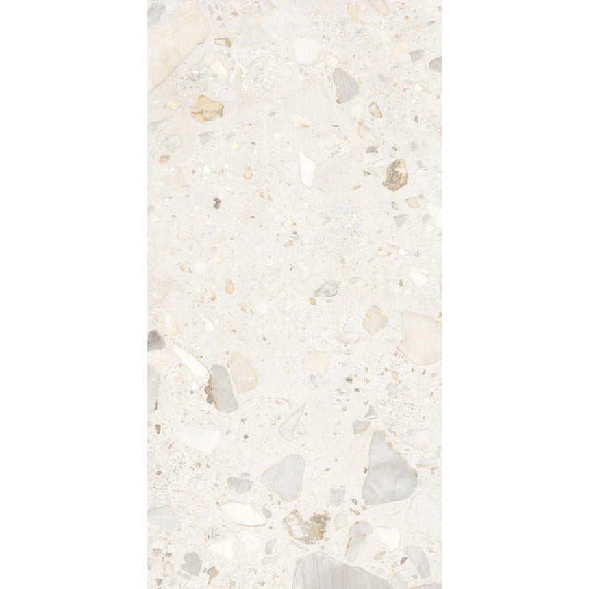 Sassi 1200x600 Matt White Terrazzo Look Rectified Terrazzo Look Tiles Tilemall