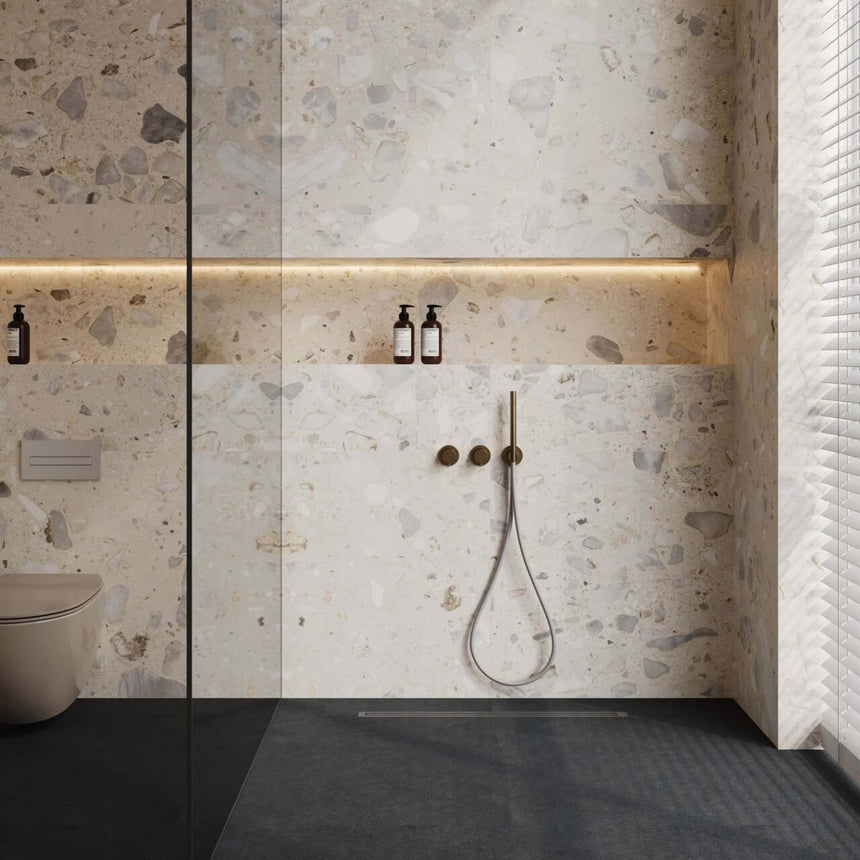 Sassi 1200x600 Matt Ivory Terrazzo Look Rectified Terrazzo Look Tiles Tilemall