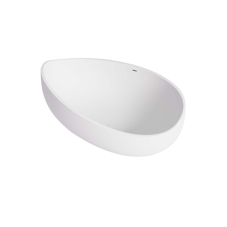 Side angle view of Waverton freestanding Lukka solid surface bath 1800x1100mm in matte white with curved rim by Tilemall