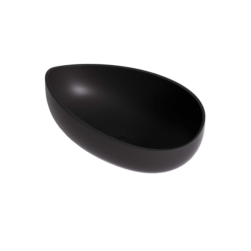Waverton 1800x1100mm solid surface bathtub in matte black, oval freestanding design with curved walls by Tilemall