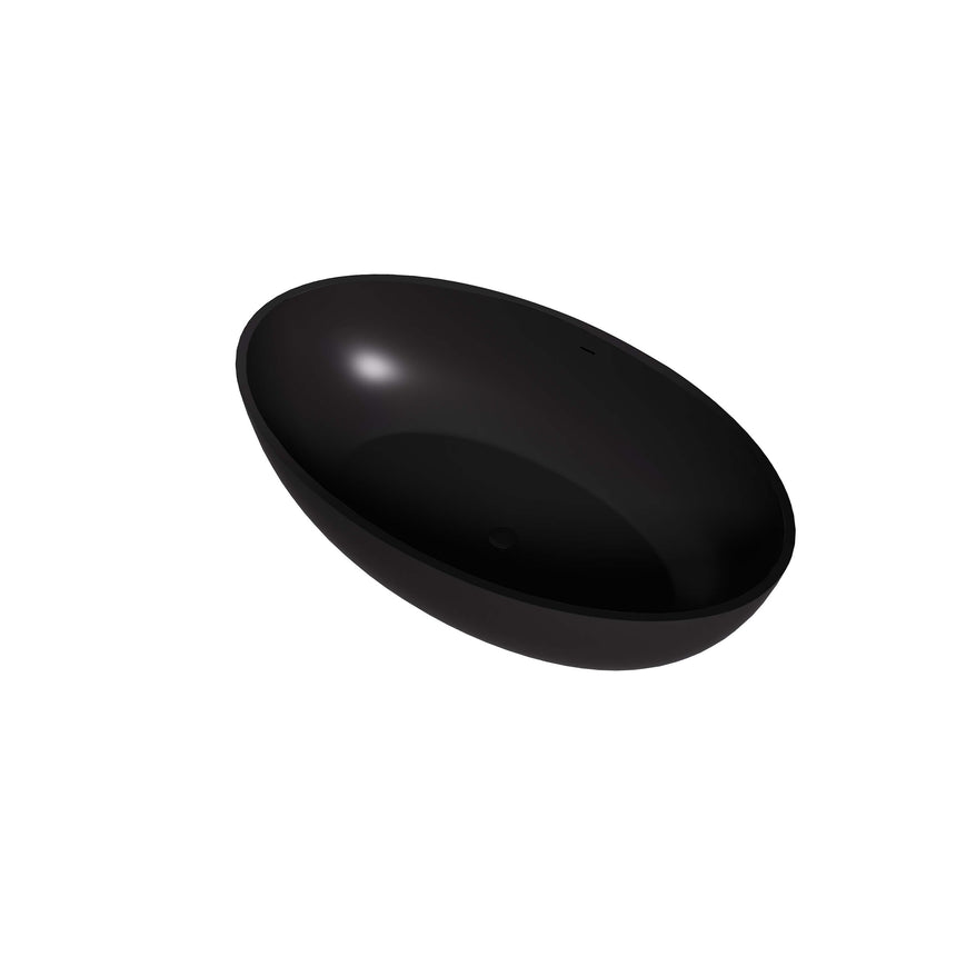 Kirra freestanding oval Lukka solid surface bath 1760x1030mm by Tilemall, matt black finish with overflow