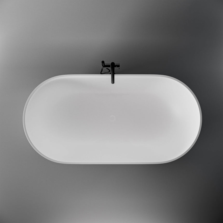 Lukka Solid Surface Bath top-down view of Kirra 1500mm bathtub displaying oval shape and overflow opening by Tilemall