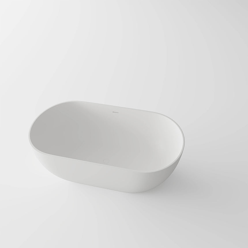 Lukka Solid Surface Bath 1500x750mm kirra oval bathtub angled view on white background showing matte finish by Tilemall