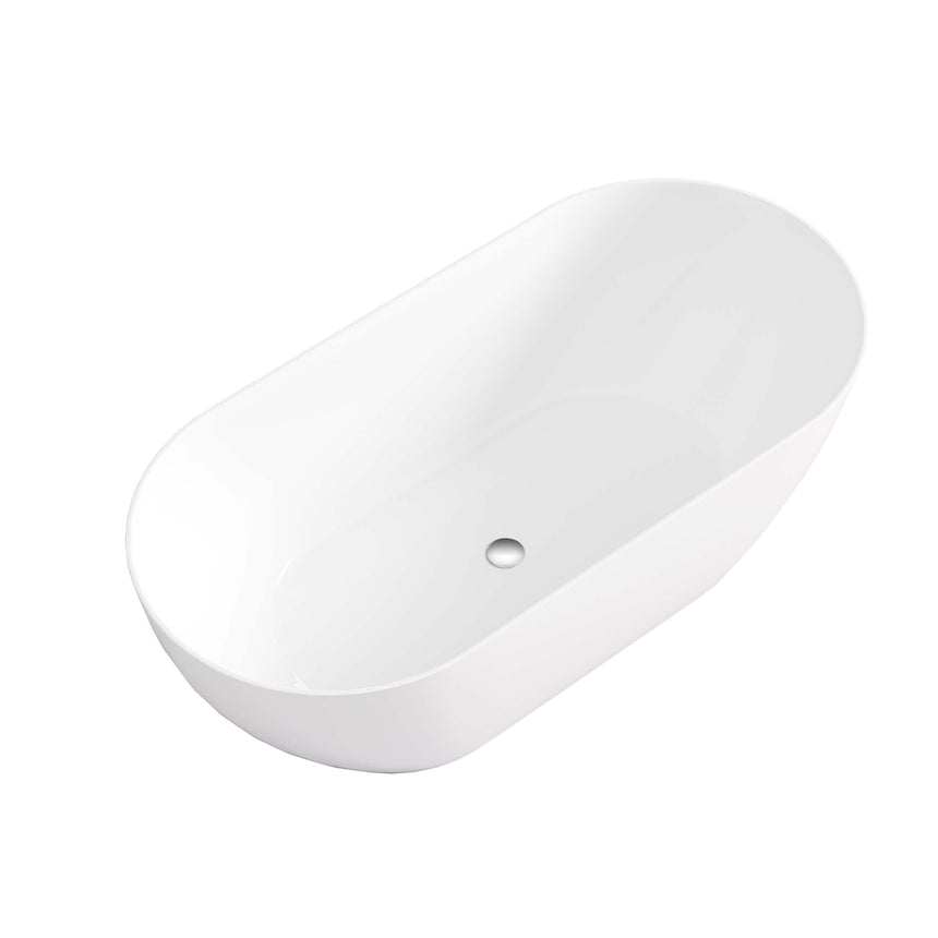Lukka Freestanding bath 1395x750mm top view of Ellips Slim bathtub showing oval basin and centre overflow hole by Tilemall