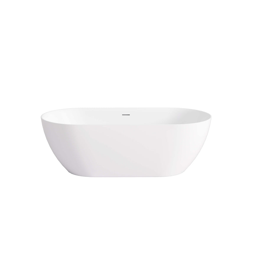 Lukka Freestanding bath ellips Slim freestanding acrylic bathtub by Tilemall, 1400mm, gloss white, oval shape front view