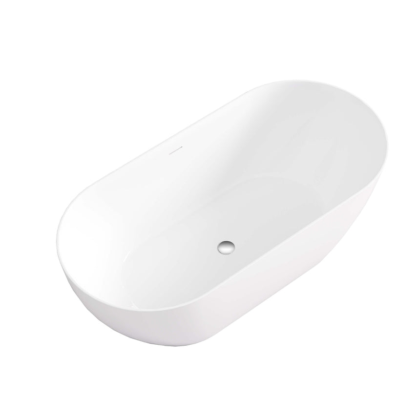 Lukka Freestanding bath ellips Slim freestanding acrylic bathtub by Tilemall, 1400mm, gloss white, top overhead perspective