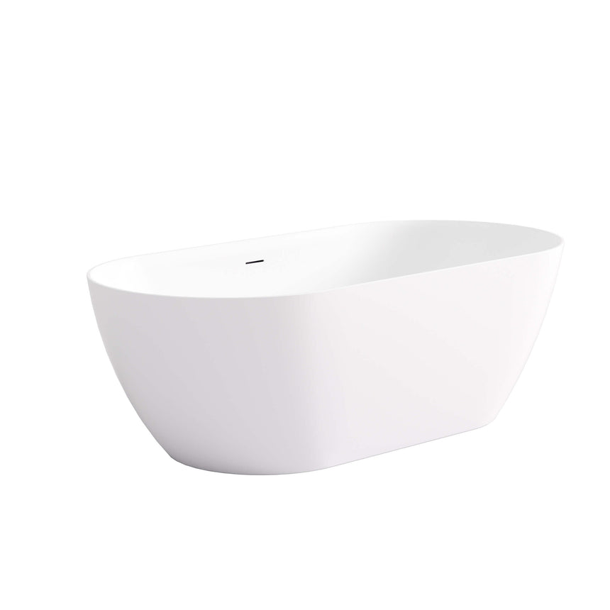 Lukka Freestanding bath ellips Slim freestanding acrylic bathtub by Tilemall, matte white, 1530mm, side angle view