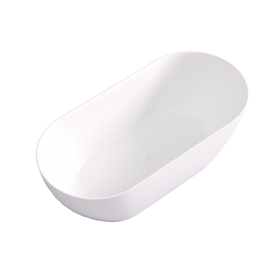Lukka Freestanding bath ellips Slim freestanding acrylic bathtub by Tilemall, 1530mm, matte white, angled view