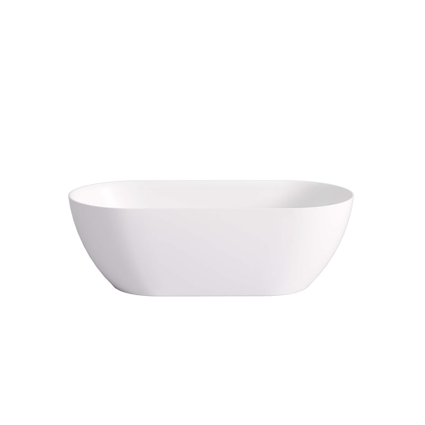 Lukka Freestanding bath ellips Slim freestanding acrylic bathtub by Tilemall, 1530mm, matte white, front view