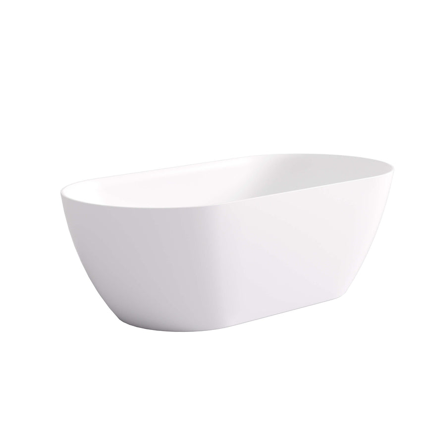 Lukka ellips Slim 1700mm freestanding acrylic bath by Tilemall in matte white, three-quarter view