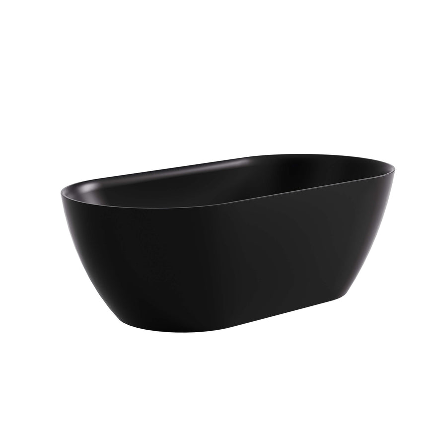 Lukka Freestanding bath 1700x805mm ellips Slim freestanding acrylic bathtub by Tilemall in matt black, side profile view