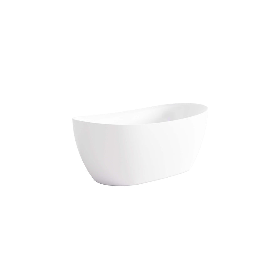Lukka Freestanding bath valla 1600mm gloss white freestanding acrylic bathtub by Tilemall, side angle view