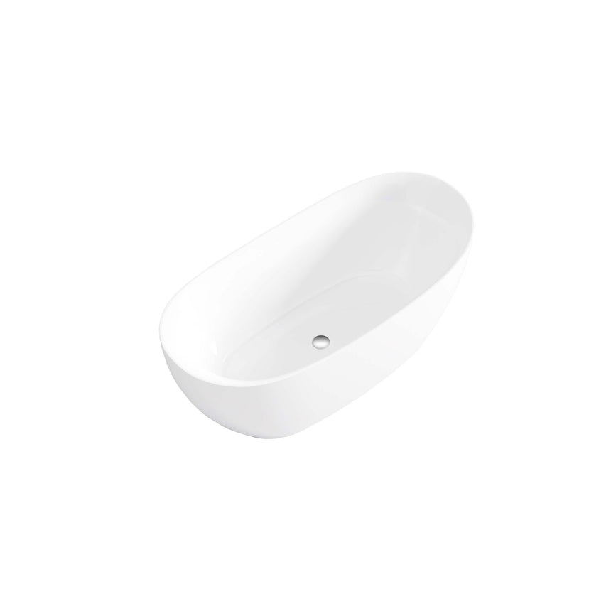 Lukka Freestanding bath valla 1600mm gloss white freestanding acrylic bathtub by Tilemall showing overflow hole detail
