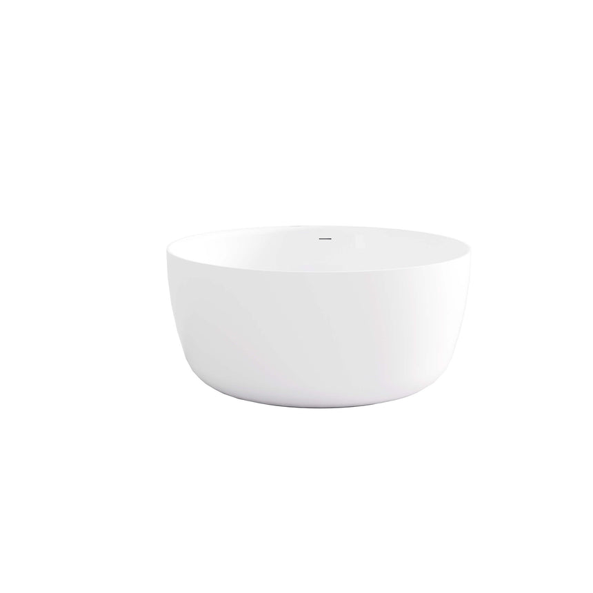 Lukka Freestanding bath olley round gloss white acrylic freestanding bathtub by Tilemall, 1350mm, side profile view