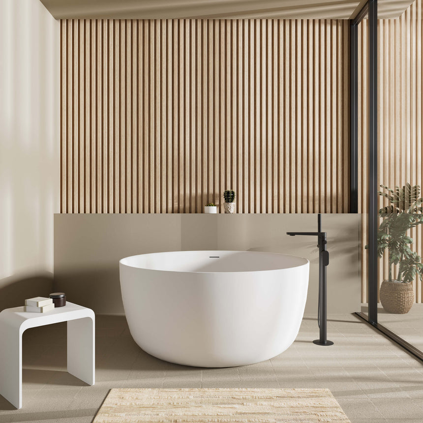 Lukka Freestanding bath 1350x1350mm olley round freestanding acrylic bathtub by Tilemall in matte white, installed