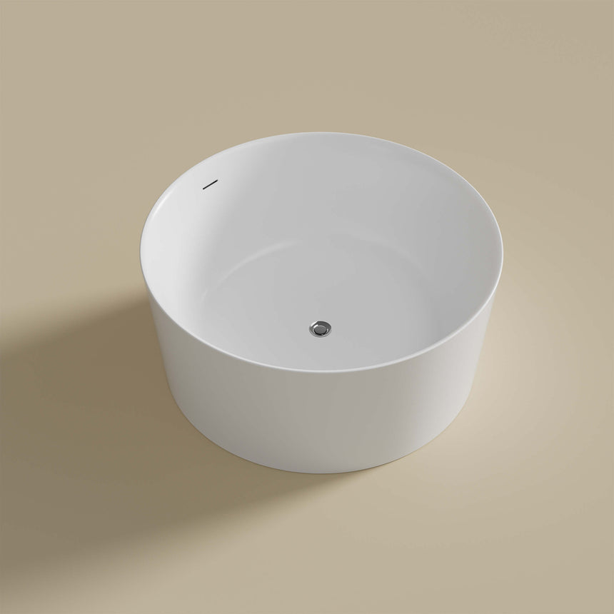 Top 1300x1300mm view of Paradiso bathtub showing matte white finish and centre drain with overflow hole by Tilemall