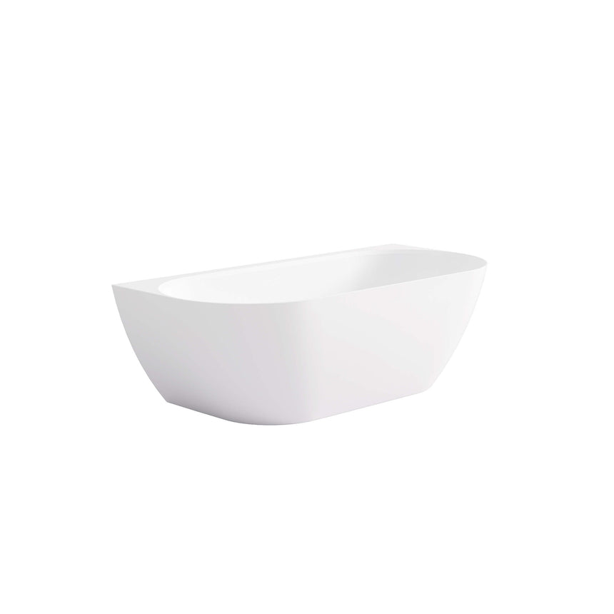Ellips acrylic bathtub by Tilemall, gloss white, 1500mm freestanding back-to-wall, overhead perspective