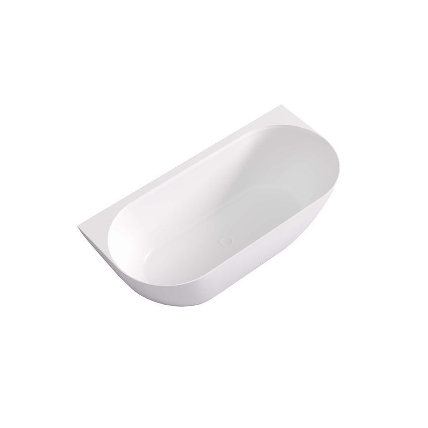 Angled 1500x770mm perspective of Ellips freestanding bathtub by Tilemall showing matte white acrylic construction
